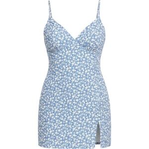 Reformation Blue White Floral Mini Dress 3X Sleeveless V-Neck Rayon Viscose Slit